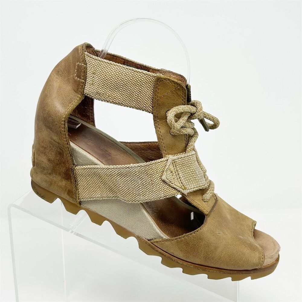 Sorel Women's Joanie Caged Wedge Lace Up Sandals Brown Size 10 Summer Casual
